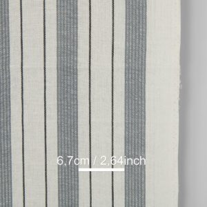 Narrow linen cotton fabric off-white with grey stripes twill, with measurements