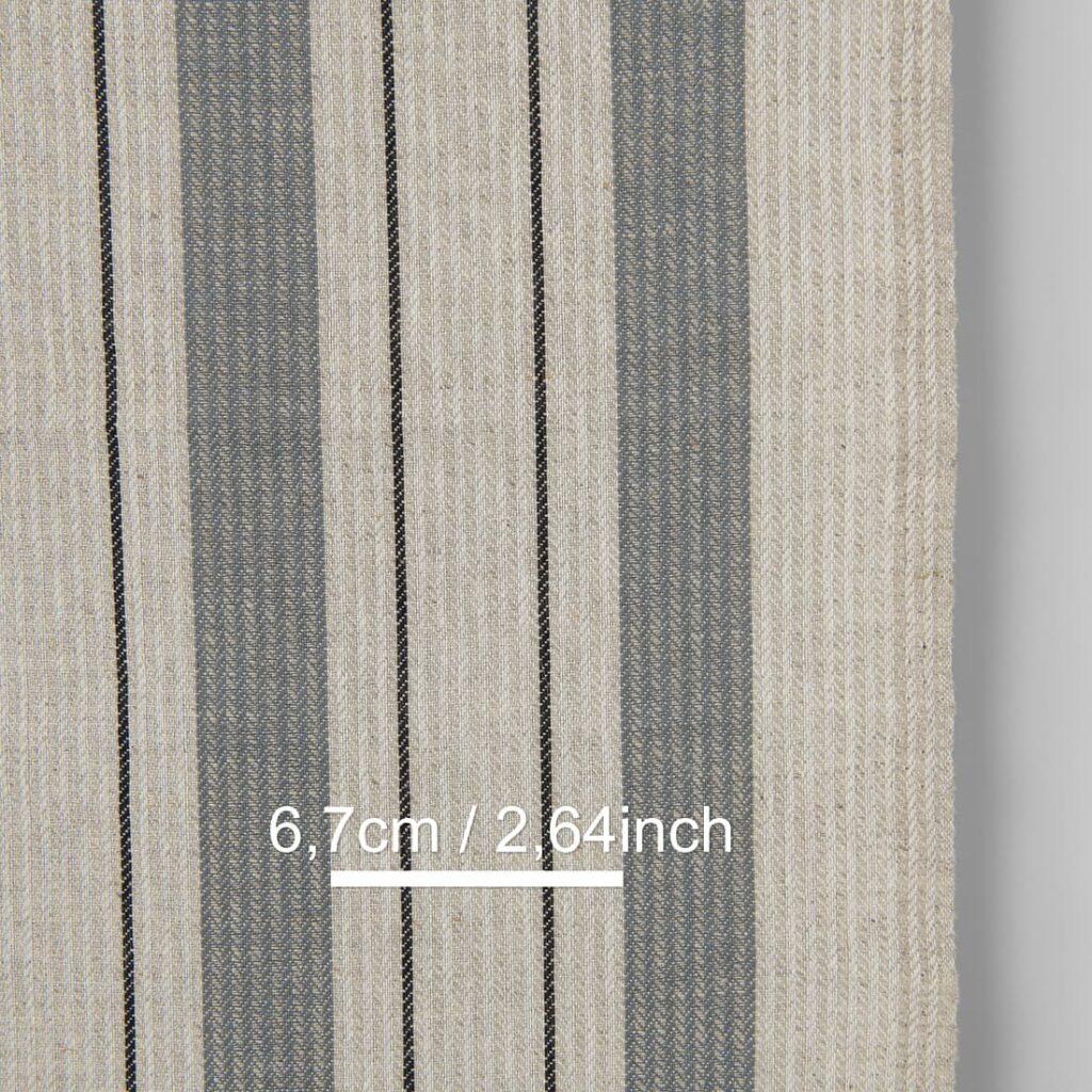 Smalt lin-bomullsstoff beige med grå striper twill 2 Narrow linen cotton fabric beige with grey stripes twill, with measurements