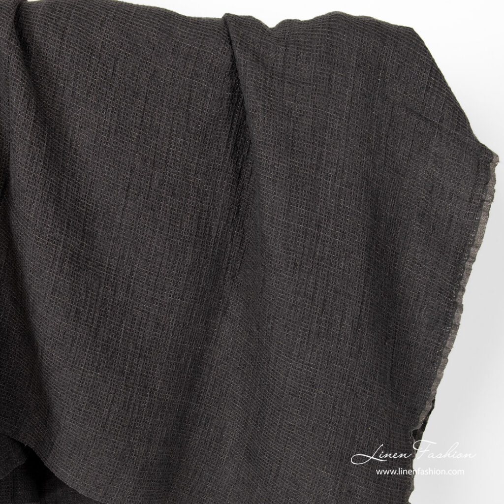 Washed anthracite grey waffle weave linen fabric