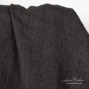 Anthracite linen fabric, waffle weave, washed