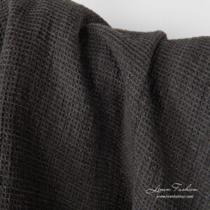 Dark grey linen fabric in waffle weave, washed