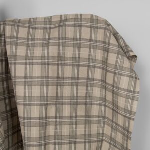 Linen cotton fabric sand and grey checks