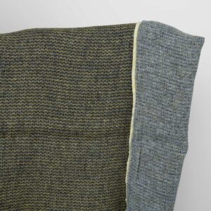 Linstoff i gult og blått bølgemønster vasket 7 Linen fabric washed yellow and blue