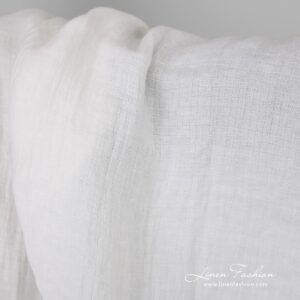 White linen fabric in checks, washed fabric