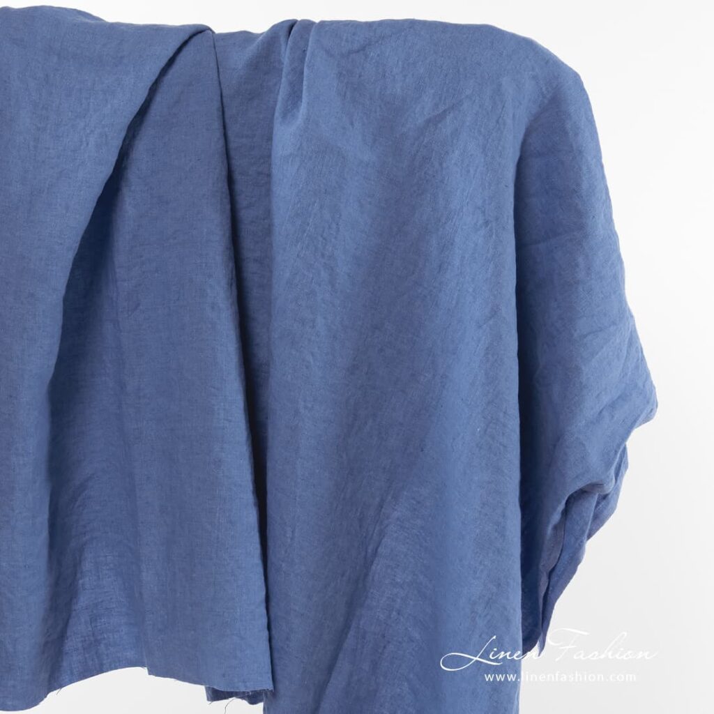 Linen fabric in cornflower blue colour.