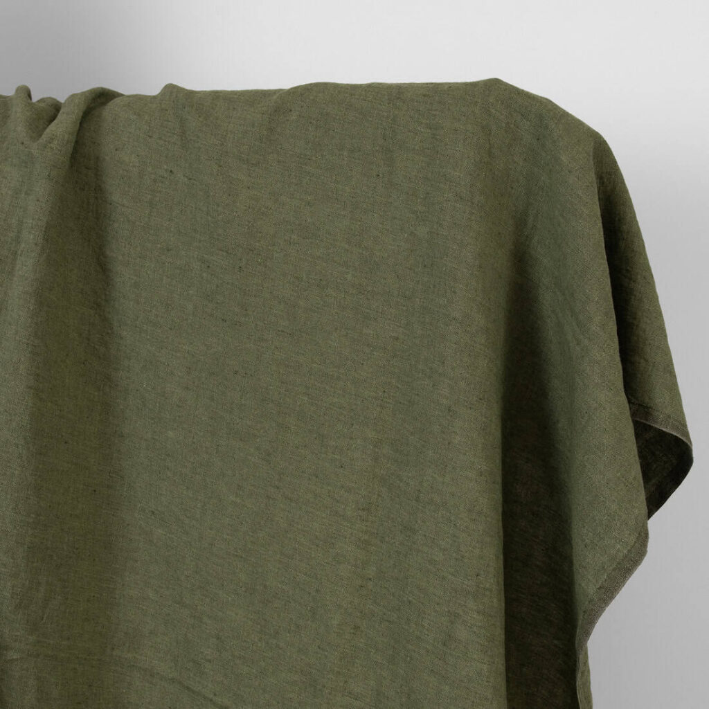 Washed linen fabric dark green melange