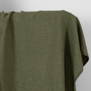 Washed linen fabric dark green melange
