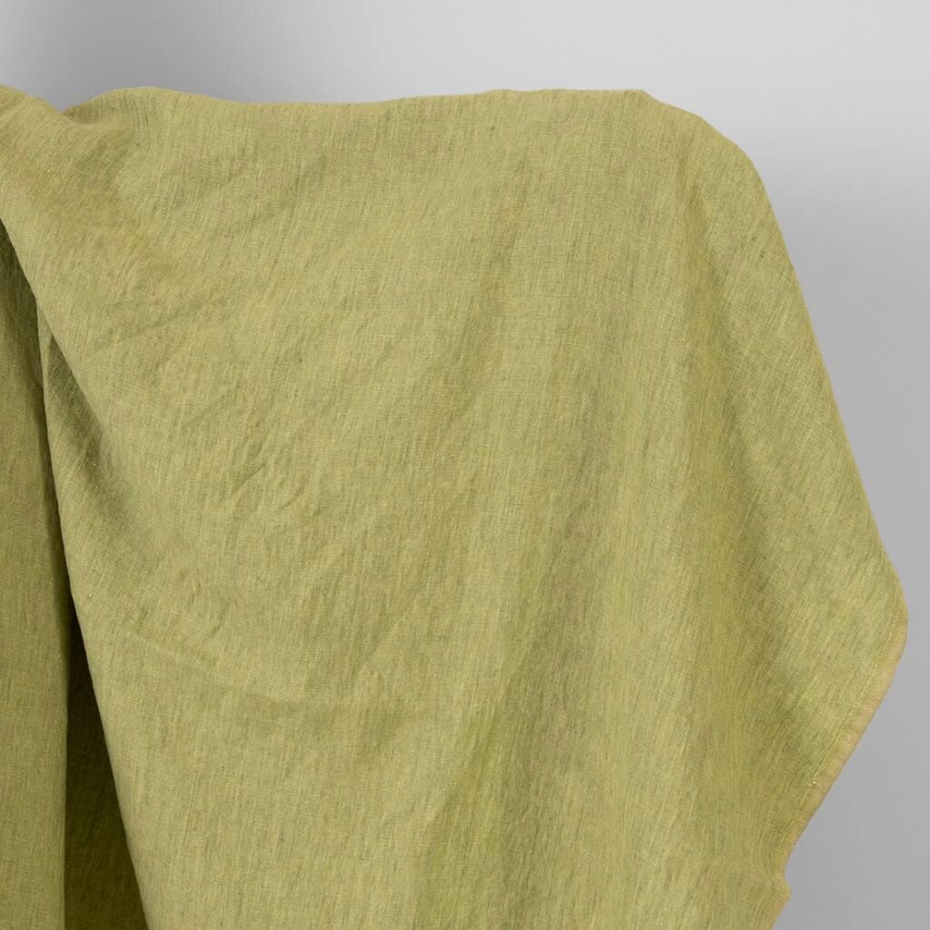 Washed linen fabric light green melange