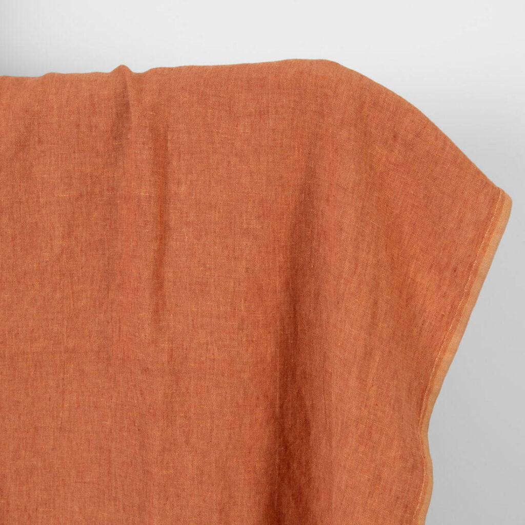 Washed linen fabric warm brown and clay melange