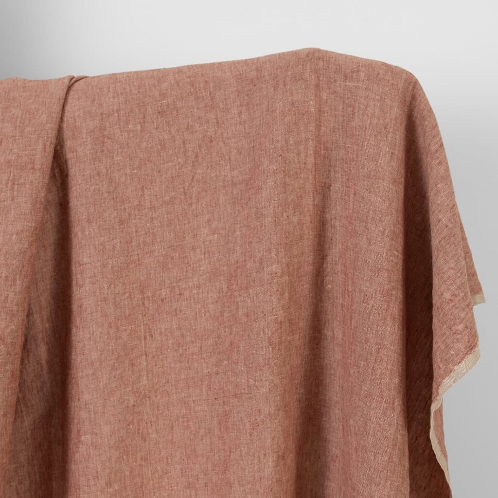 Washed linen fabric brick red with beige melange