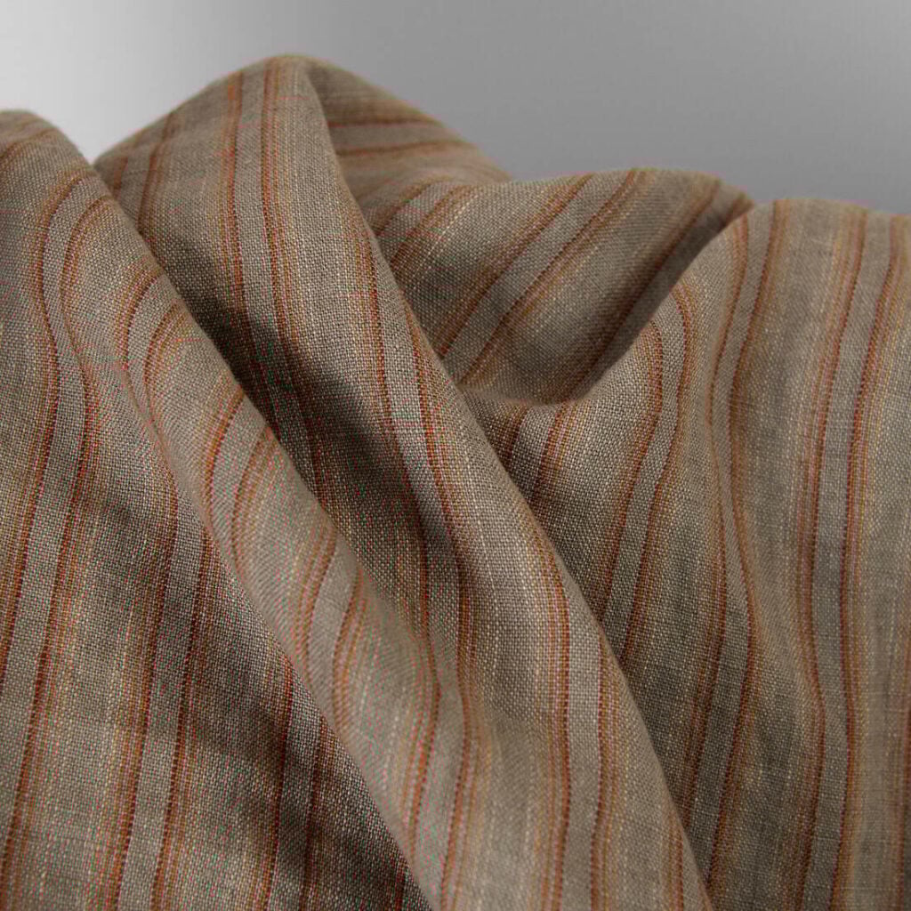 Linstoff oransjebrune striper vasket 2 Linen fabric orange brown stripes specially washed