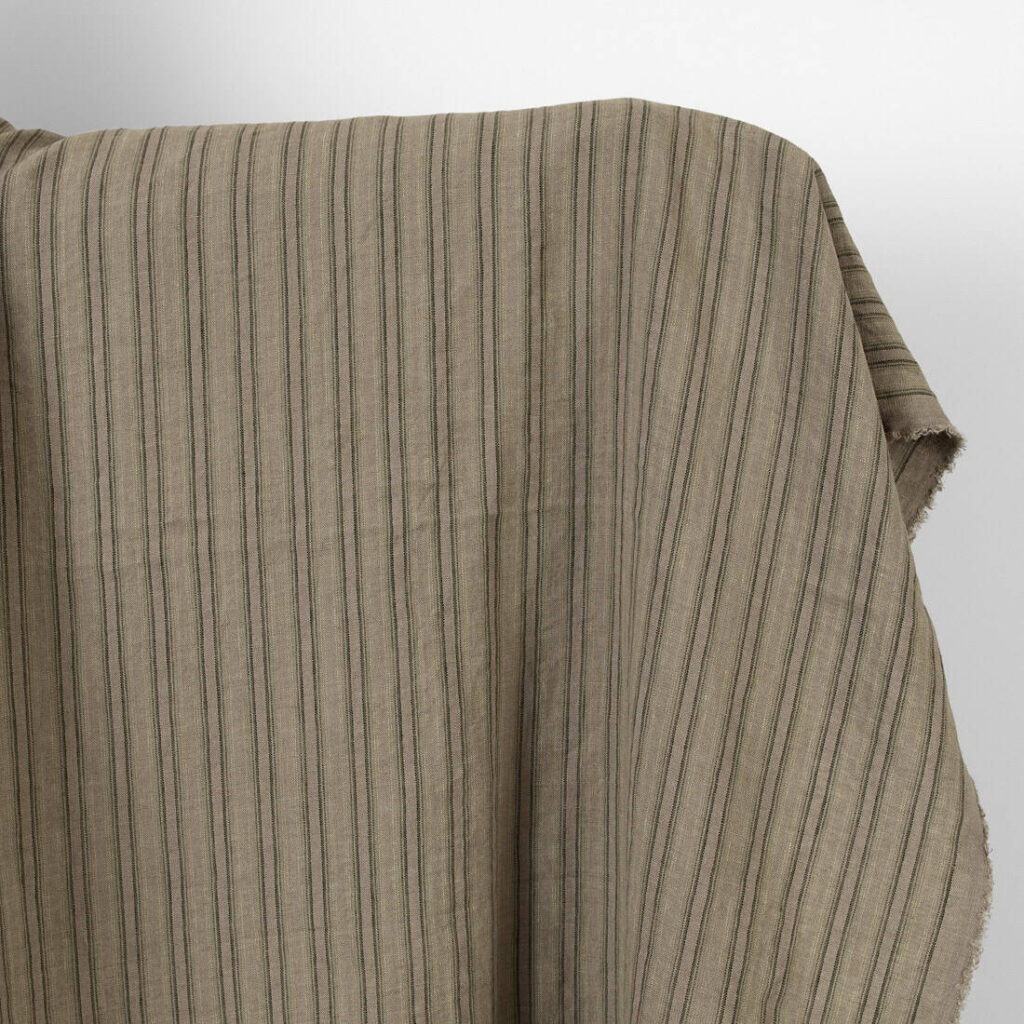 Washed linen fabric brown-green stripes