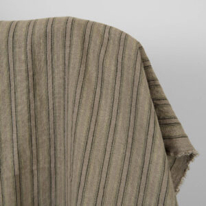 Washed linen fabric brown-green stripes, pure linen fabric