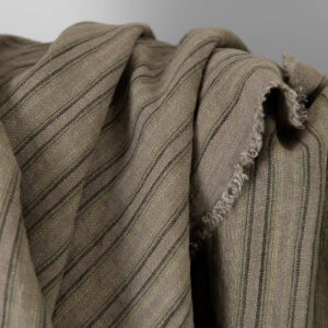 Washed linen fabric brown-green stripes, heavy weight