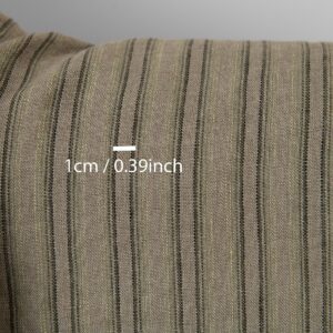 Washed linen fabric brown-green stripes, with measurements