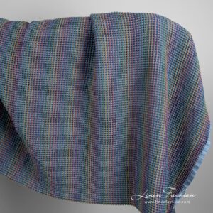 Blue linen cotton fabric in waffle pattern