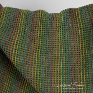 Green linen cotton fabric in waffle pattern