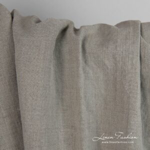 Linen cotton fabric in old green color, with narrow twill weave stripes