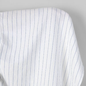 Washed linen cotton fabric white with blue stripes