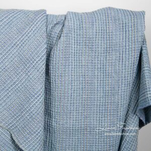 Vasket blått lin-bomull vaffelvevd stoff 4 Blue waffle linen fabric by the yard or meter
