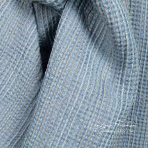 Vasket blått lin-bomull vaffelvevd stoff 6 Blue waffle linen blend fabric for bath and sauna items