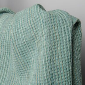 Washed green linen cotton waffle weave fabric, 150cm