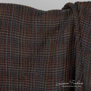 Lin-bomull flerfarget vaffelstoff vasket 6 Multi coloured linen cotton fabric.
