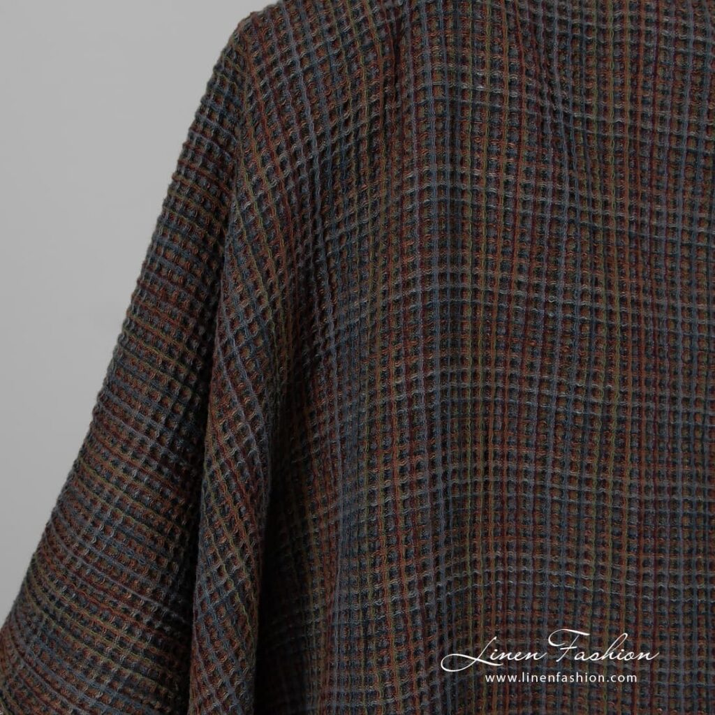 Lin-bomull flerfarget vaffelstoff vasket 4 Linen cotton washed fabric, multi coloured.