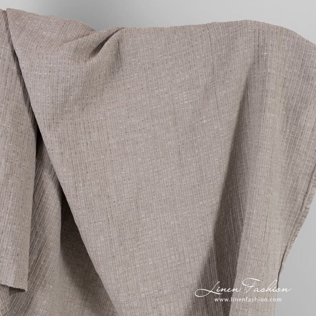 Beige linen cotton fabric in stripes