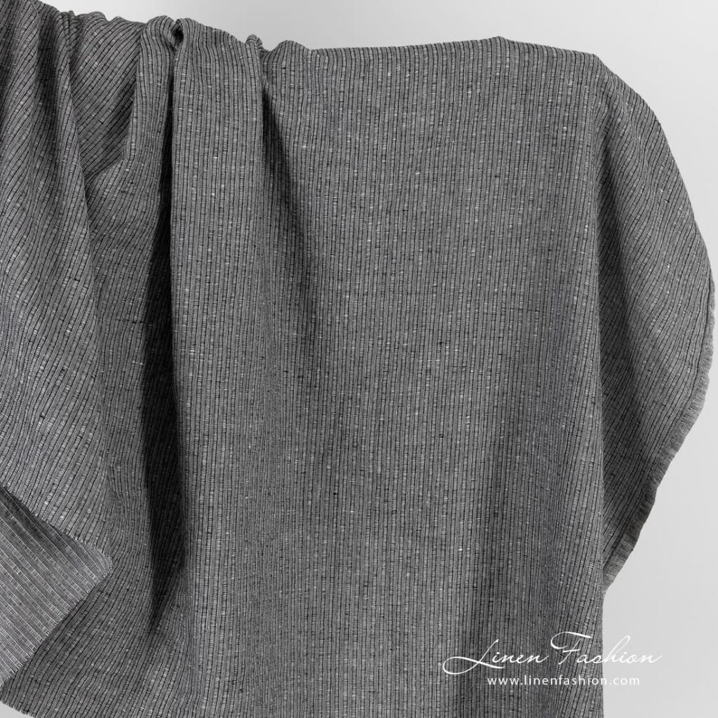 Black linen cotton fabric in stripes