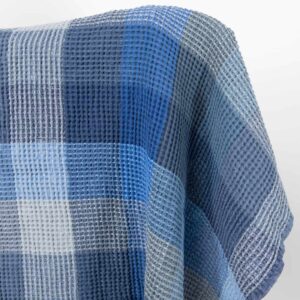 Lin bomull vaffelvevd blårutete stoff vasket 5 half linen waffle blue fabric, washed, soft structure