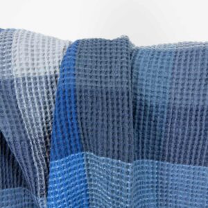 Lin bomull vaffelvevd blårutete stoff vasket 6 half linen waffle blue fabric, good absorbtion