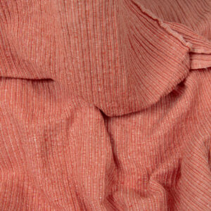 Vasket lin-bomullsstoff i rød-hvite striper 7 Washed linen cotton fabric in red-white stripes detail view