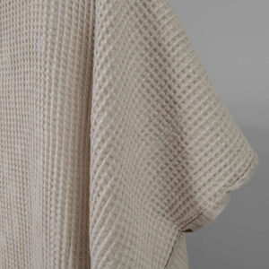 Vasket lin-bomullsstoff beige vaffel 8 Washed linen cotton fabric beige waffle edge view