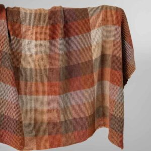 Washed linen cotton fabric brown colour checks waffle
