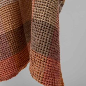 Washed linen cotton fabric brown colour checks waffle edge view