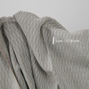 Blue and grey patterned linen cotton fabric with measurements