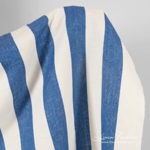 Linen cotton fabric in blue and off-white stripes