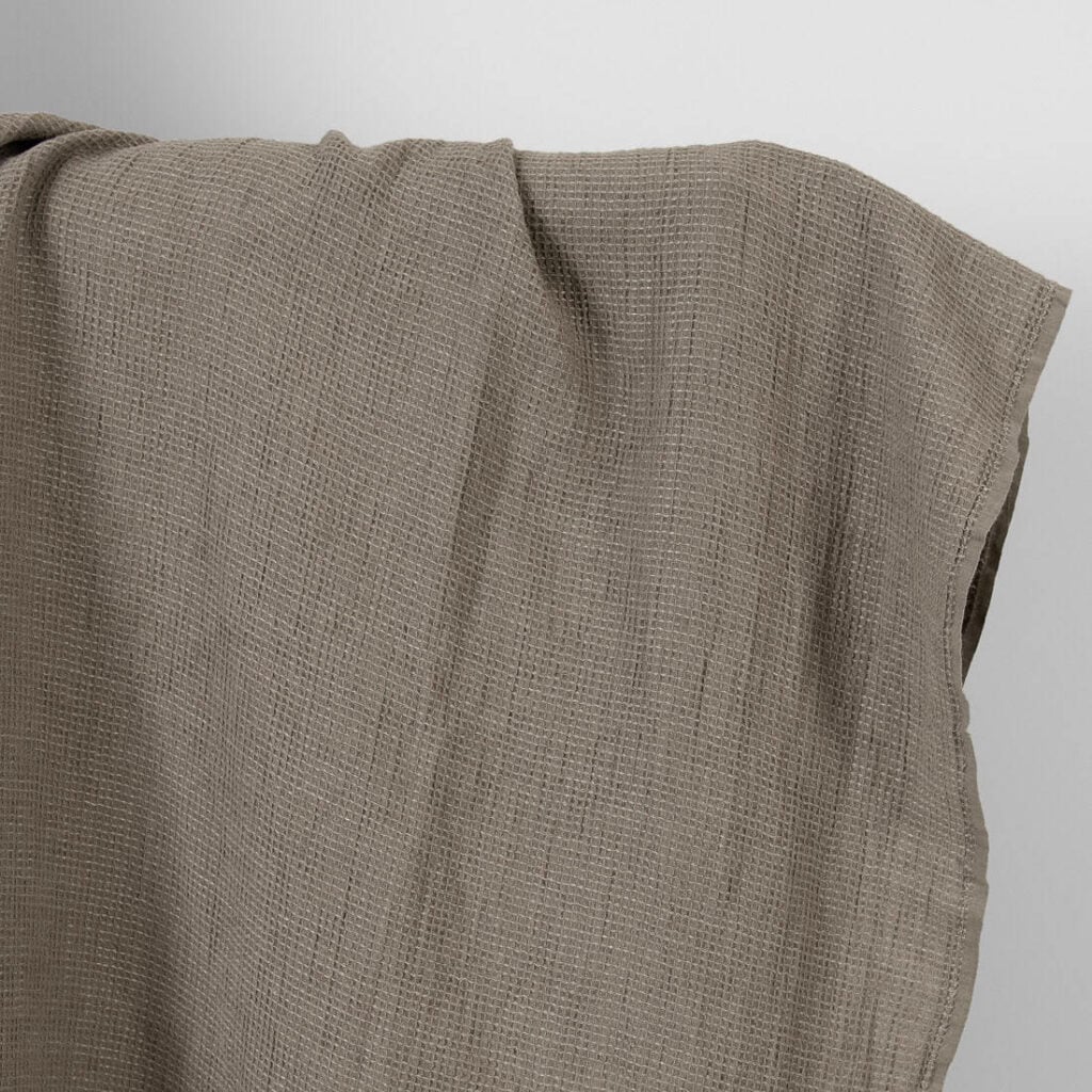 Linen cotton fabric beige-grey waffle washed