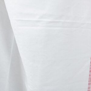 White checked linen cotton fabric with red stripes dobby