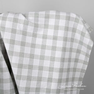 White linen cotton fabric with grey checks