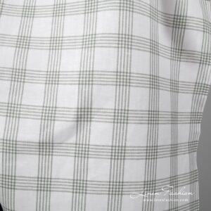 Grey grid checks on white background, twill weave linen cotton fabric