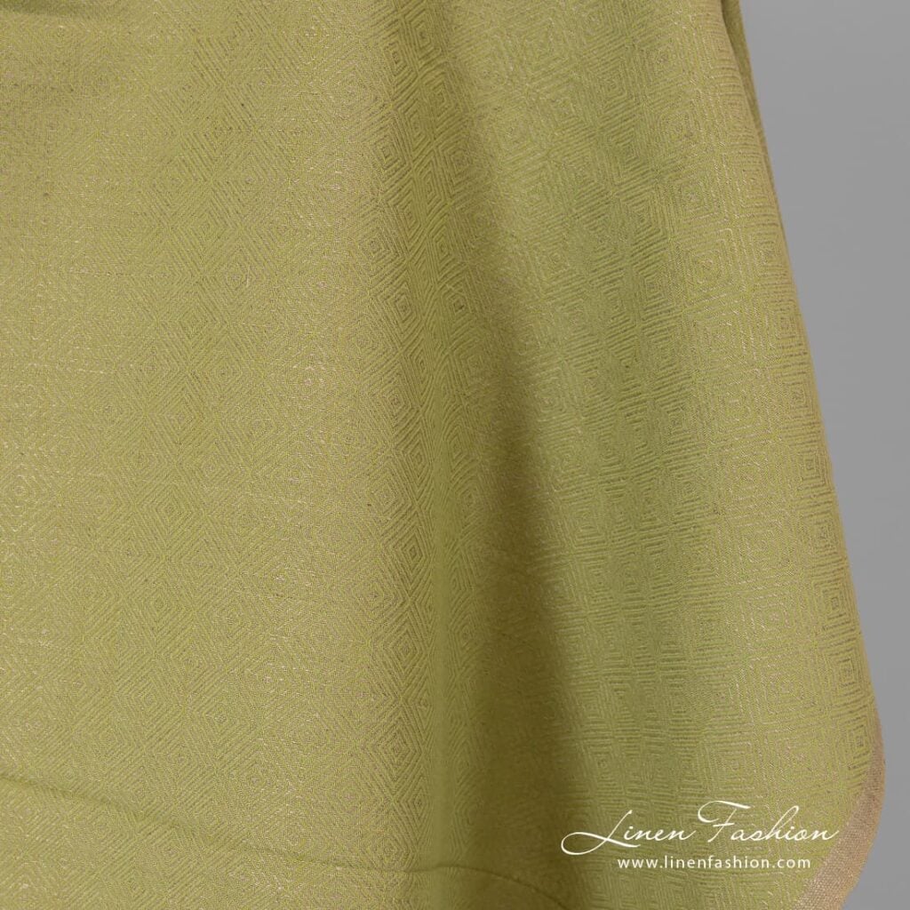 Grønn grå diamantmønstret lin-bomullsstoff 2 Diamond patterned green grey fabric.