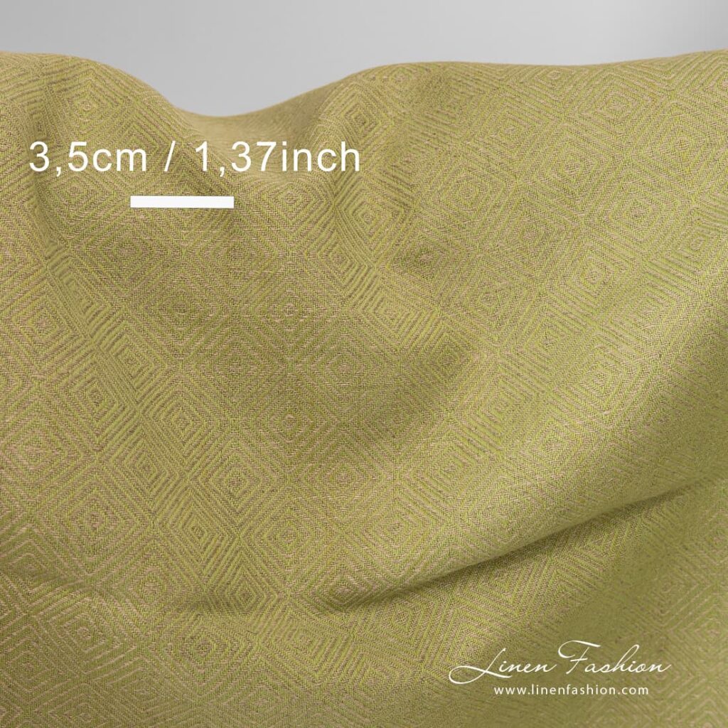 Grønn grå diamantmønstret lin-bomullsstoff 4 Linen cotton fabric in green grey.