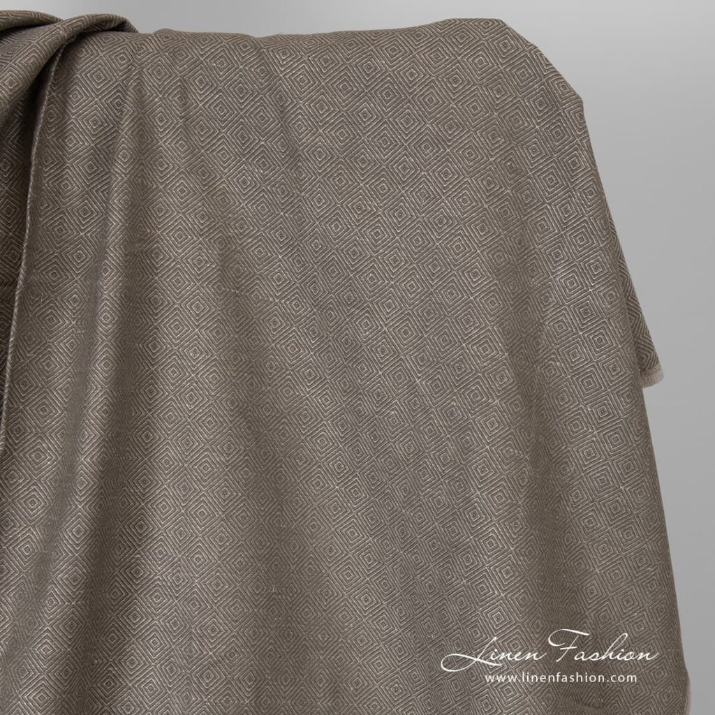 Brown diamond pattern linen cotton fabric.
