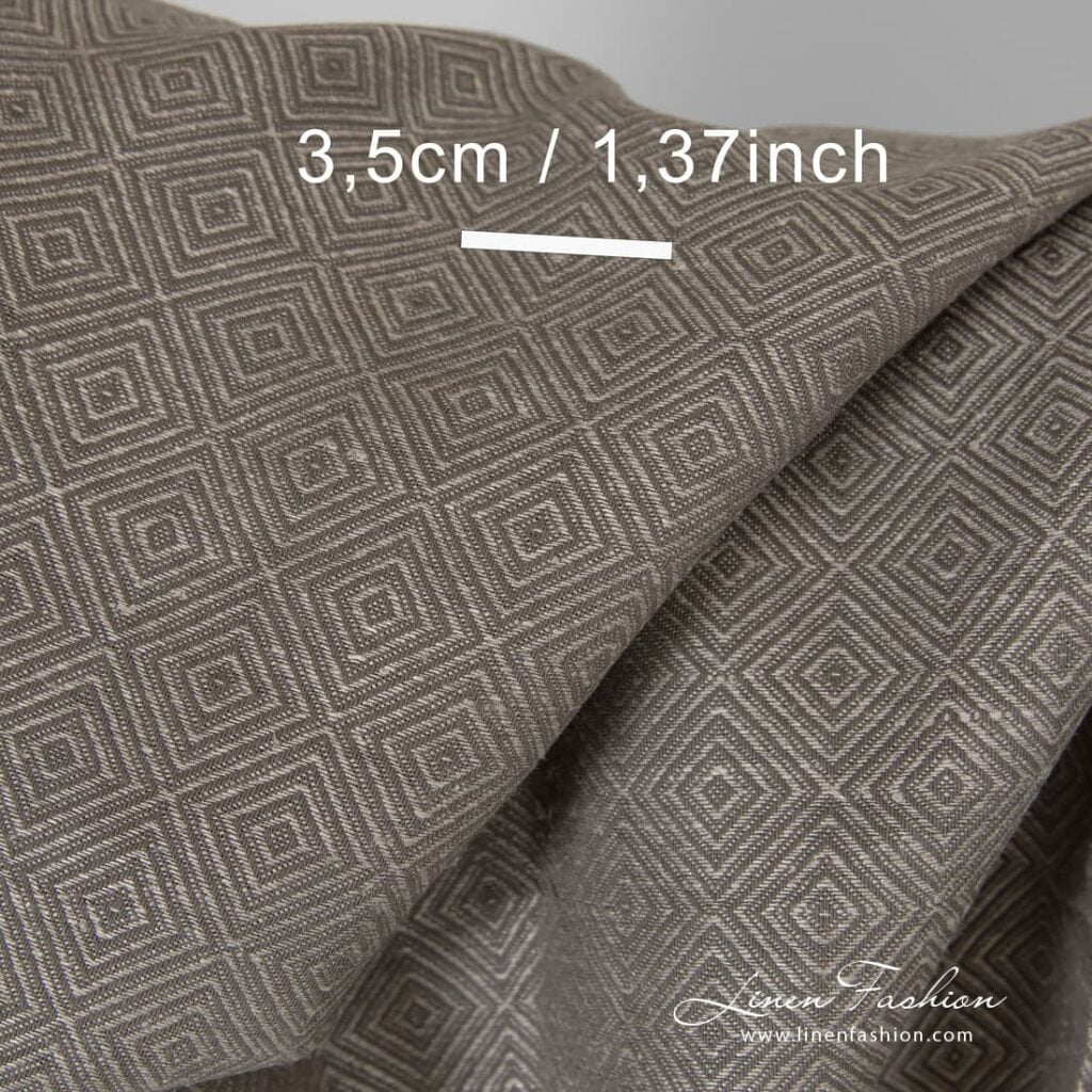 Brunt diamantmønstret lin-bomullsstoff 4 Diamond patterned linen cotton fabric.