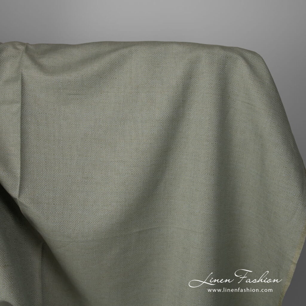 Linen cotton fabric in greyish green diamond pattern