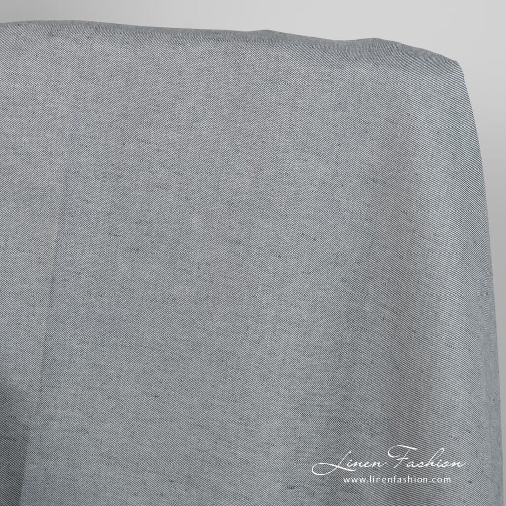 Linen cotton fabric blueish grey twill weave