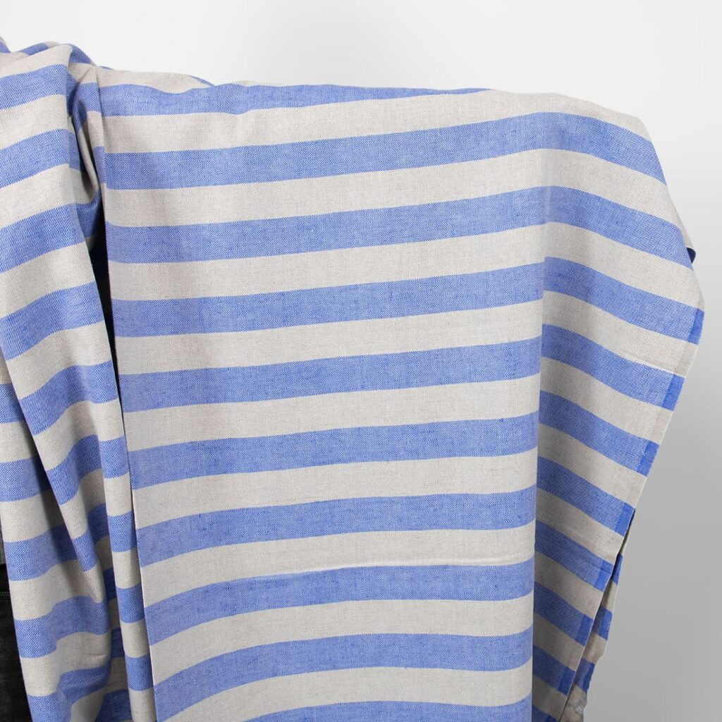 linen cotton blue beige stripes