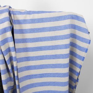 Lin-bomullsstoff i beige og blå striper 9 linen cotton blue beige stripes